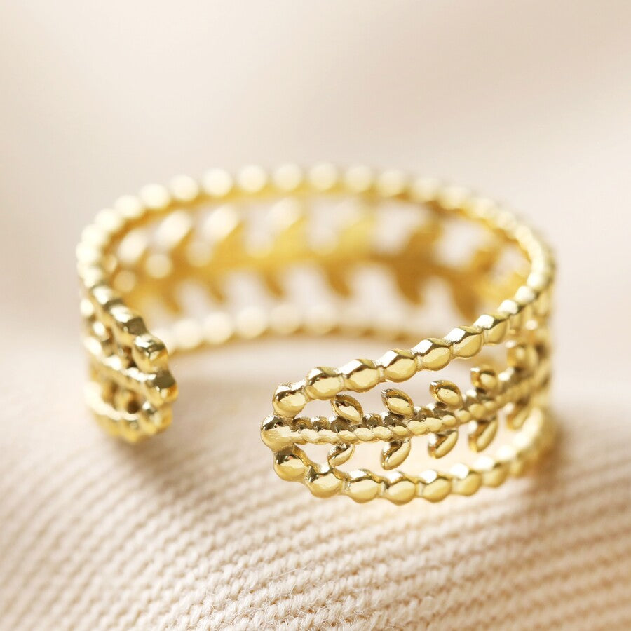 Adjustable Ring - Grecian Leaf - Gold