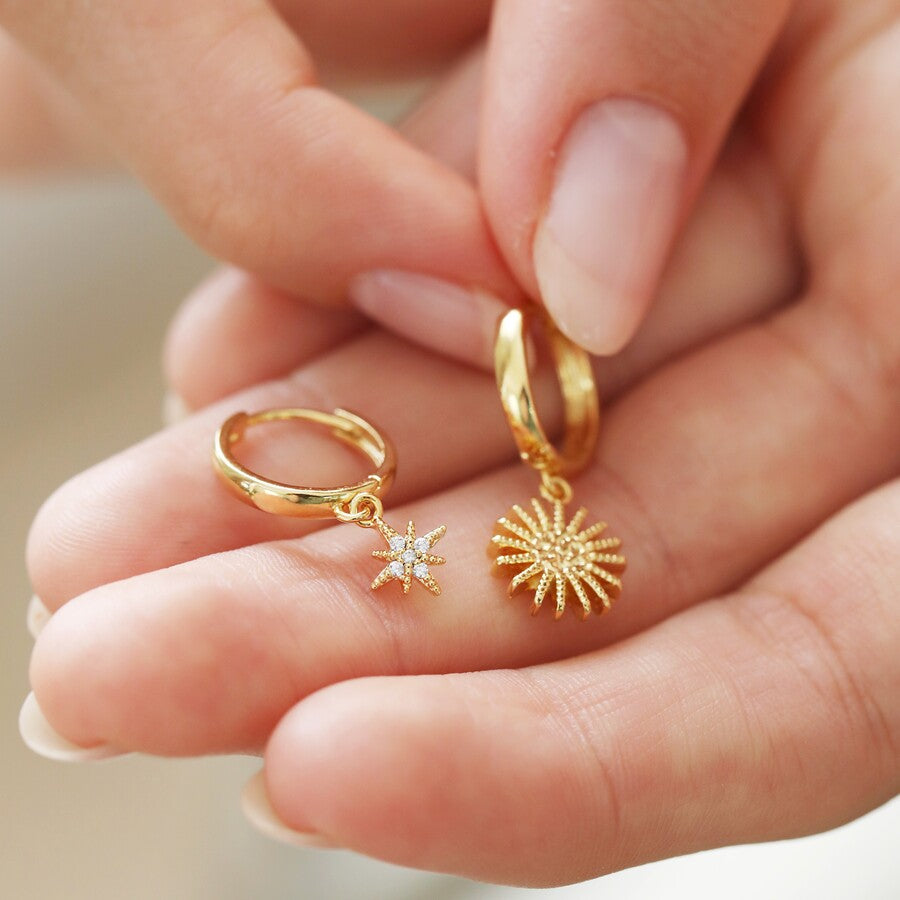 Earrings - Gold Huggies - Sun Star